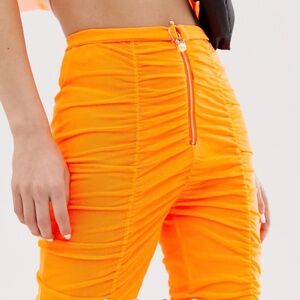 Bright orange high waist ruched leggings